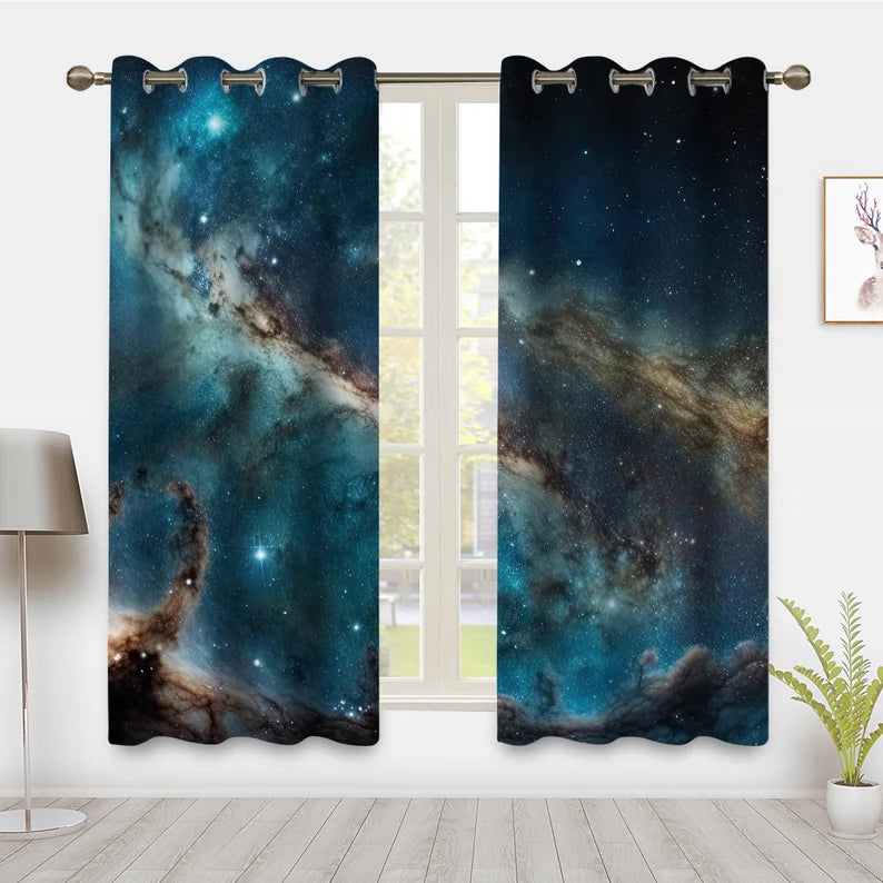 Galaxy Blackout Curtains – Outer Space Nebula & Planet Window Drapes ...