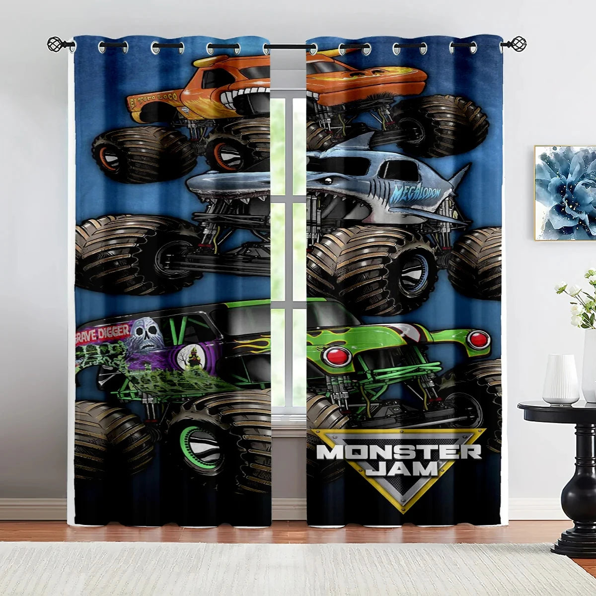 Monster Jam Megalodon Blackout Curtain – Monster Truck Bedroom Decor