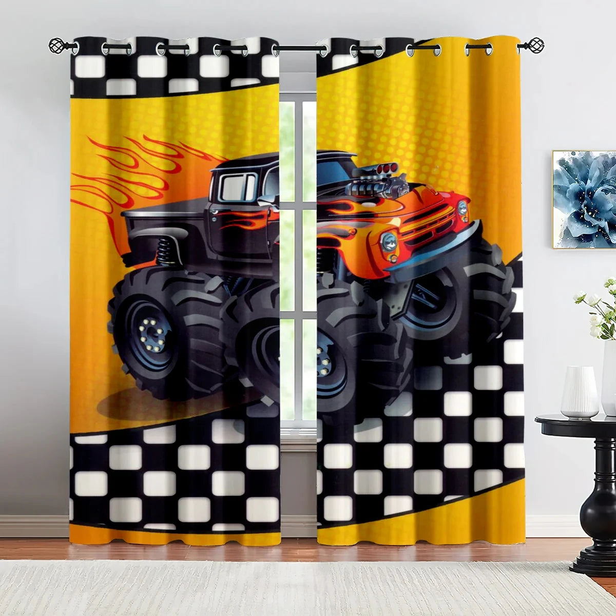 Monster Truck Dragon Curtain Panel – Monster Jam Room Decor