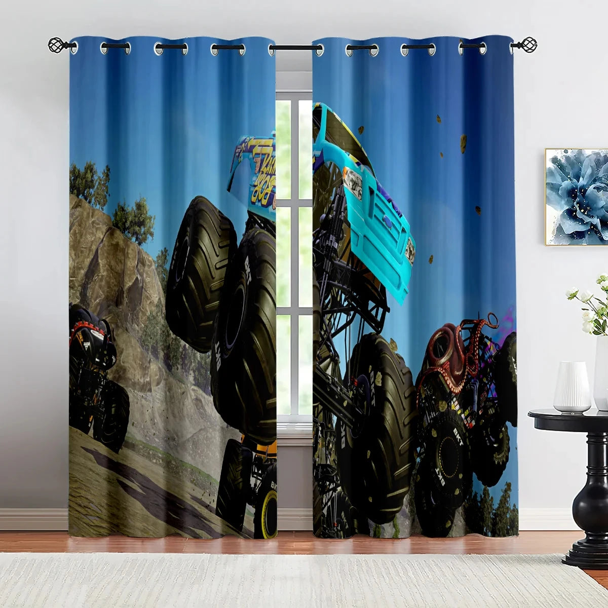 Monster truck Mohawk Warrior kids curtains