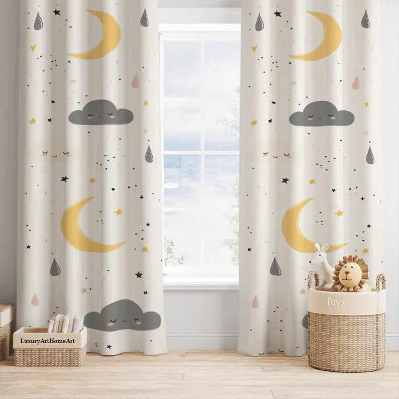 Moon Sky Clouds Gender Neutral Baby Boy Room Curtain Nursery Curtain