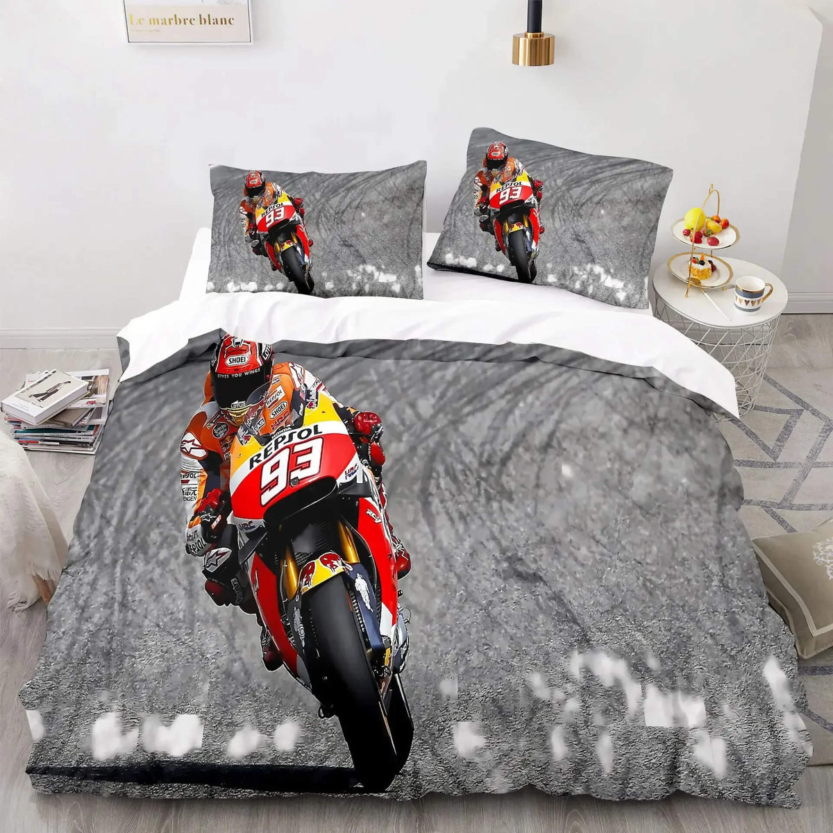 bold motorcycle print duvet cover for kids