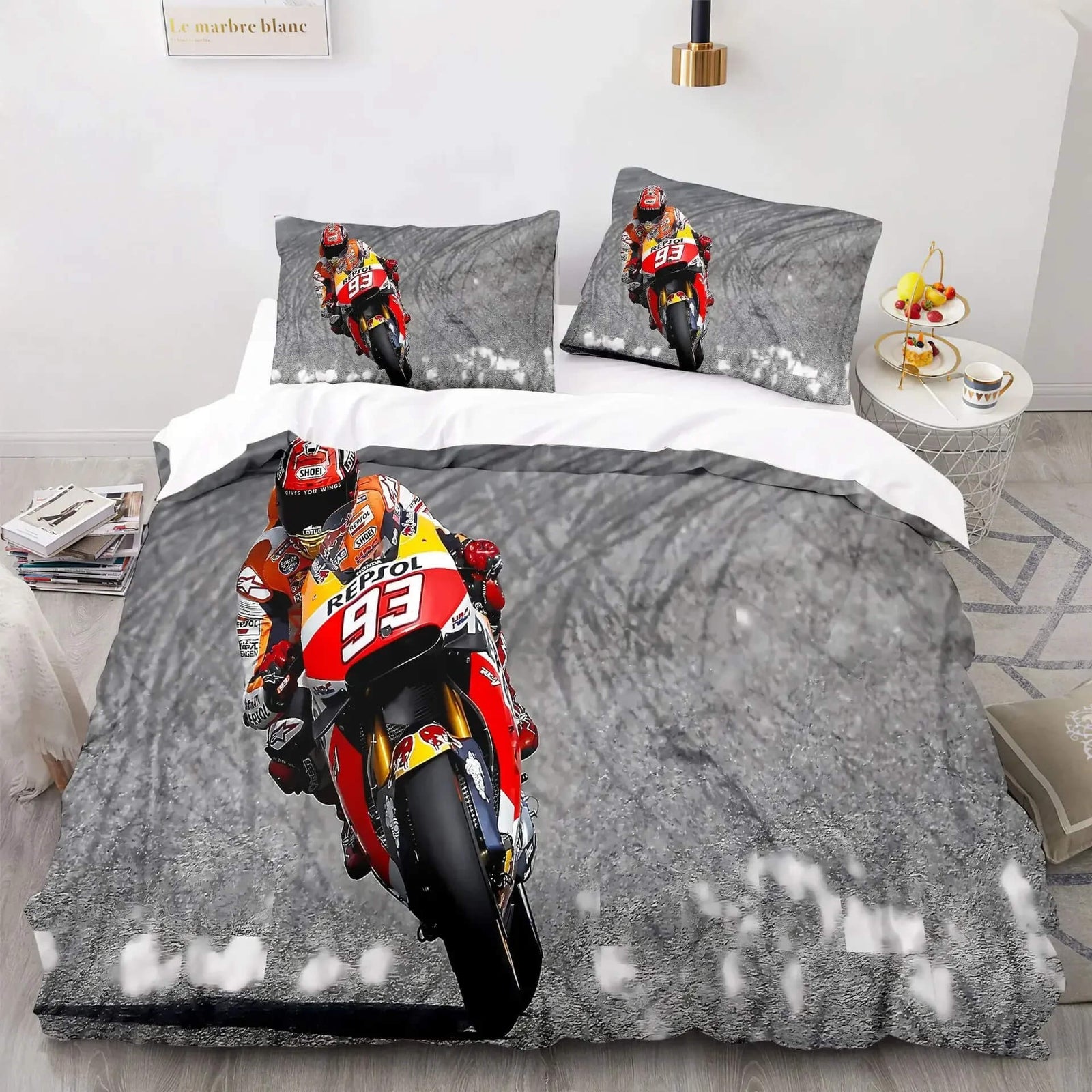 bold motorcycle print duvet cover for kids