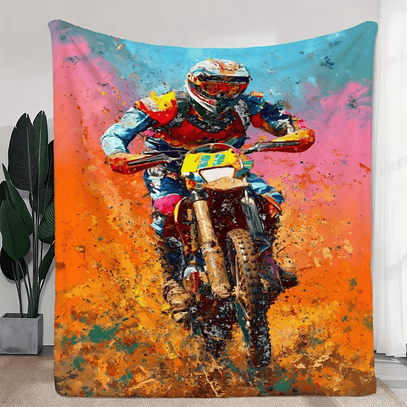 dirt bike themed blanket for man cave decor