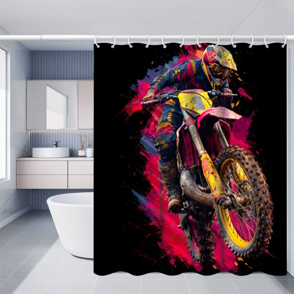 Extreme sports bathroom curtain