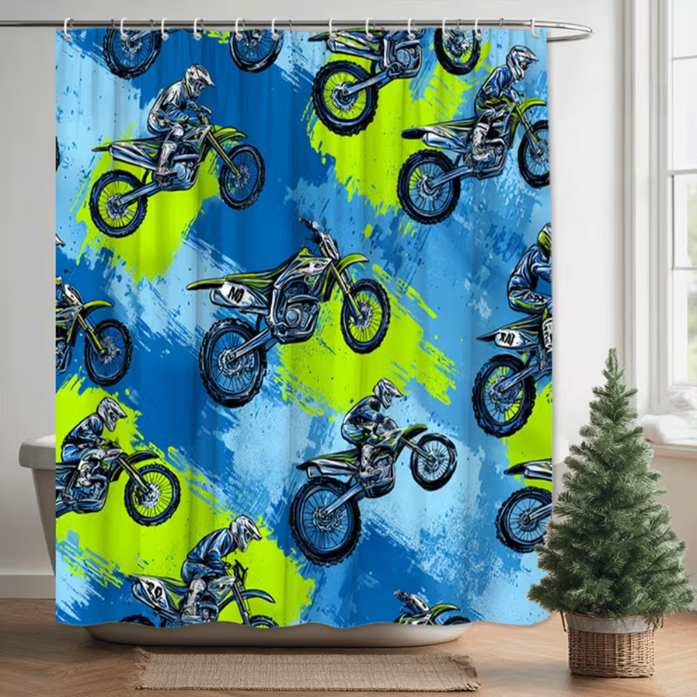 Motocross fan cave bathroom decor