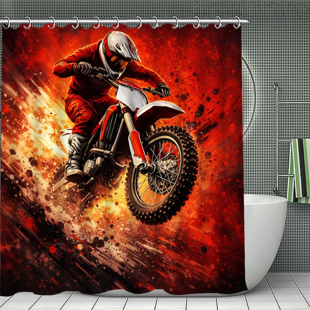 Waterproof motocross shower curtain