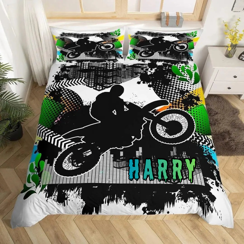 Personalized motocross duvet cover with custom name