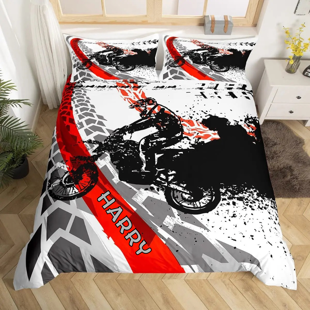 Personalized motocross bedspread for teens and adults