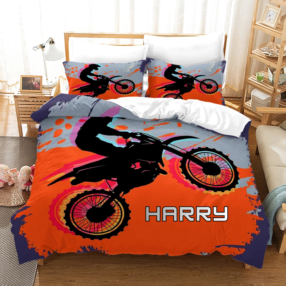 Motocross bedding set with helmet and bike print