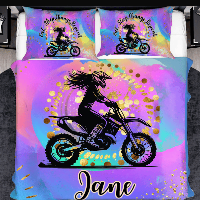 Dirt Bike Racing Quilt Cover Gift for Teen Girls