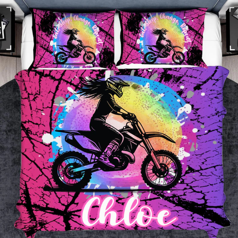 Custom Printed Girl Motocross Bedding for Adventure Lovers