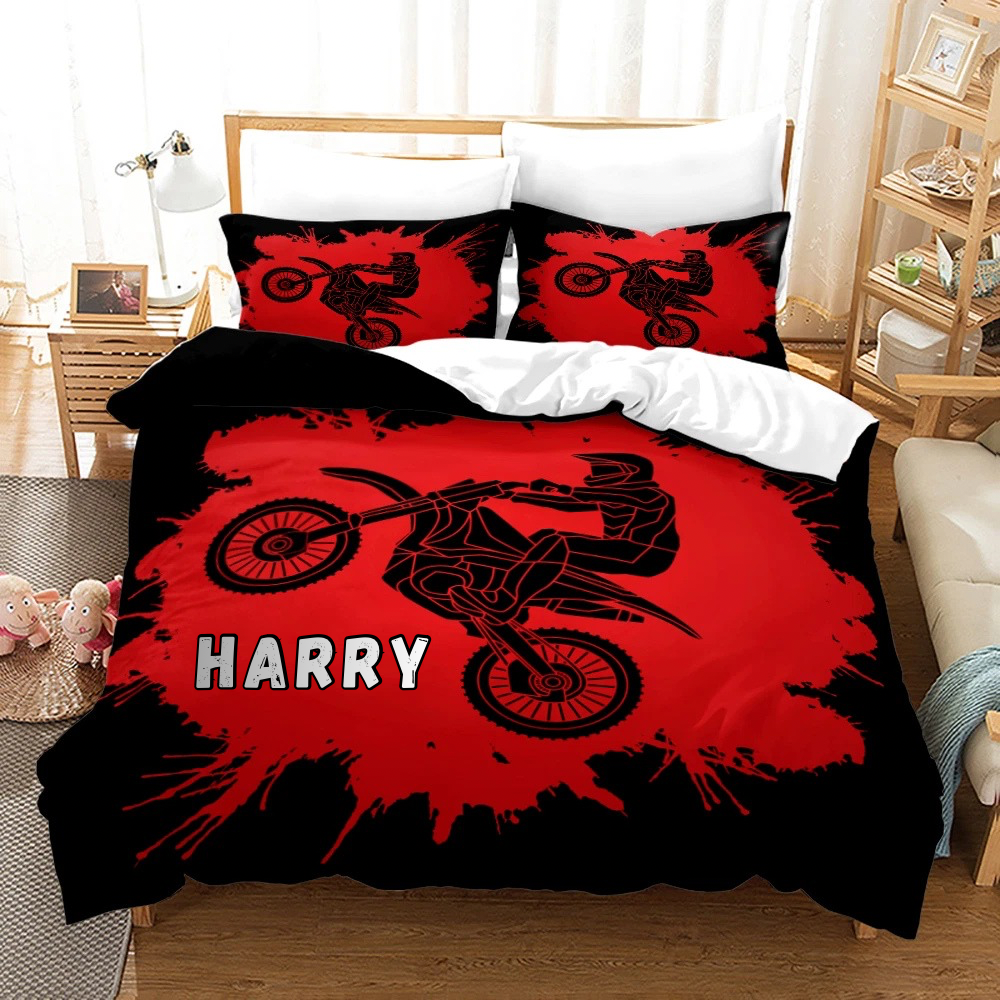 Personalized motocross quilt cover for kids room