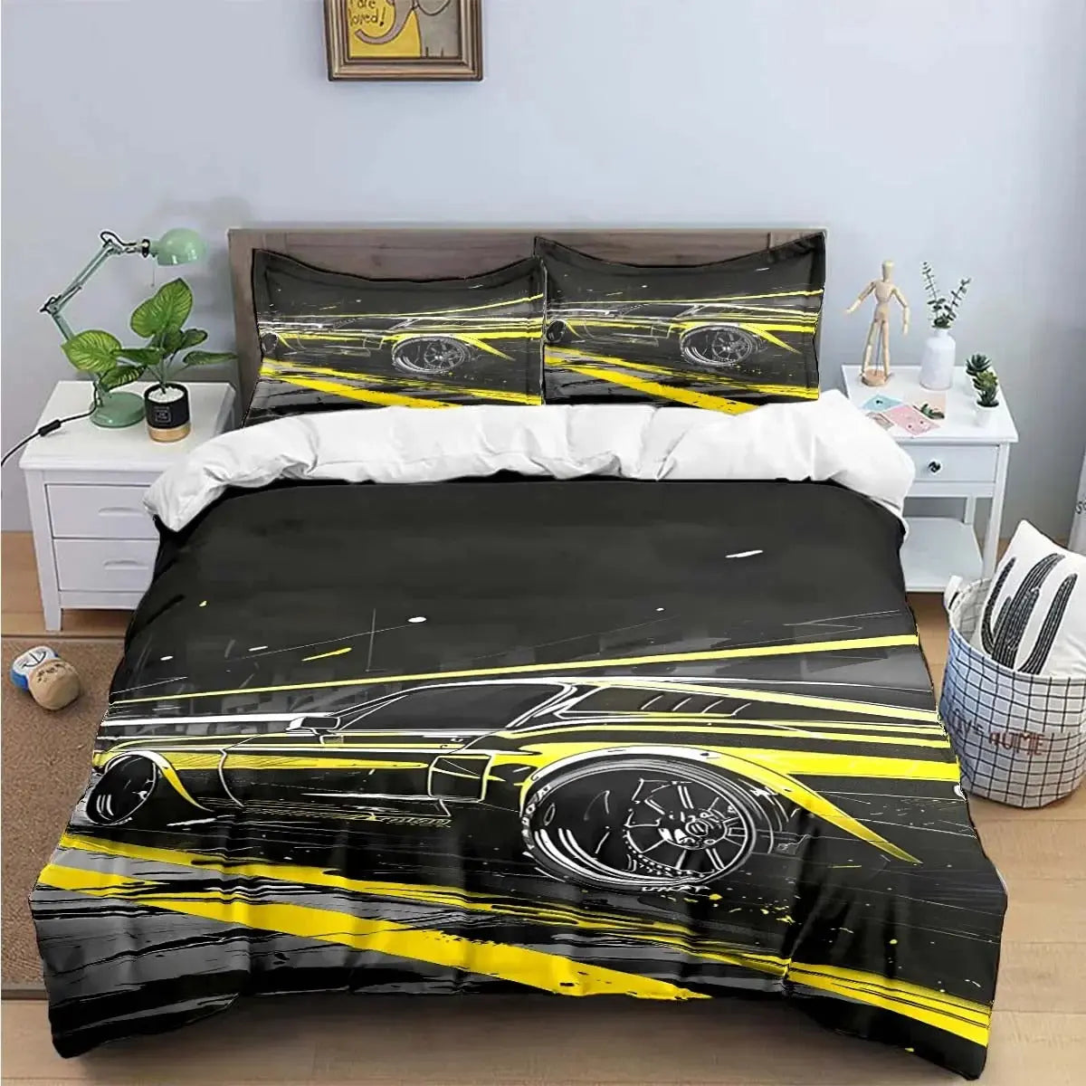 Mustang comforter set with printed car graphics and pillowcases