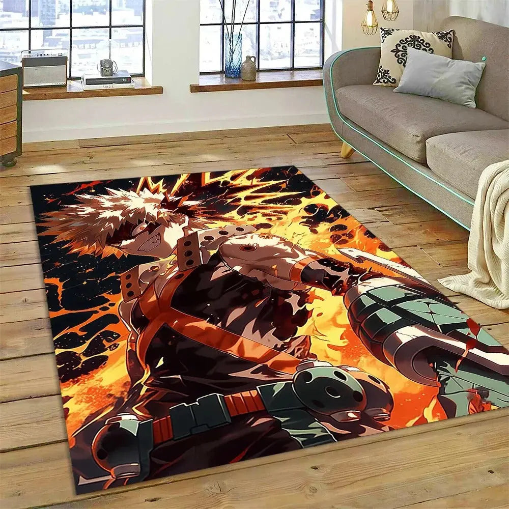 Close-up of the soft and plush surface of the My Hero Academia cartoon floor mat