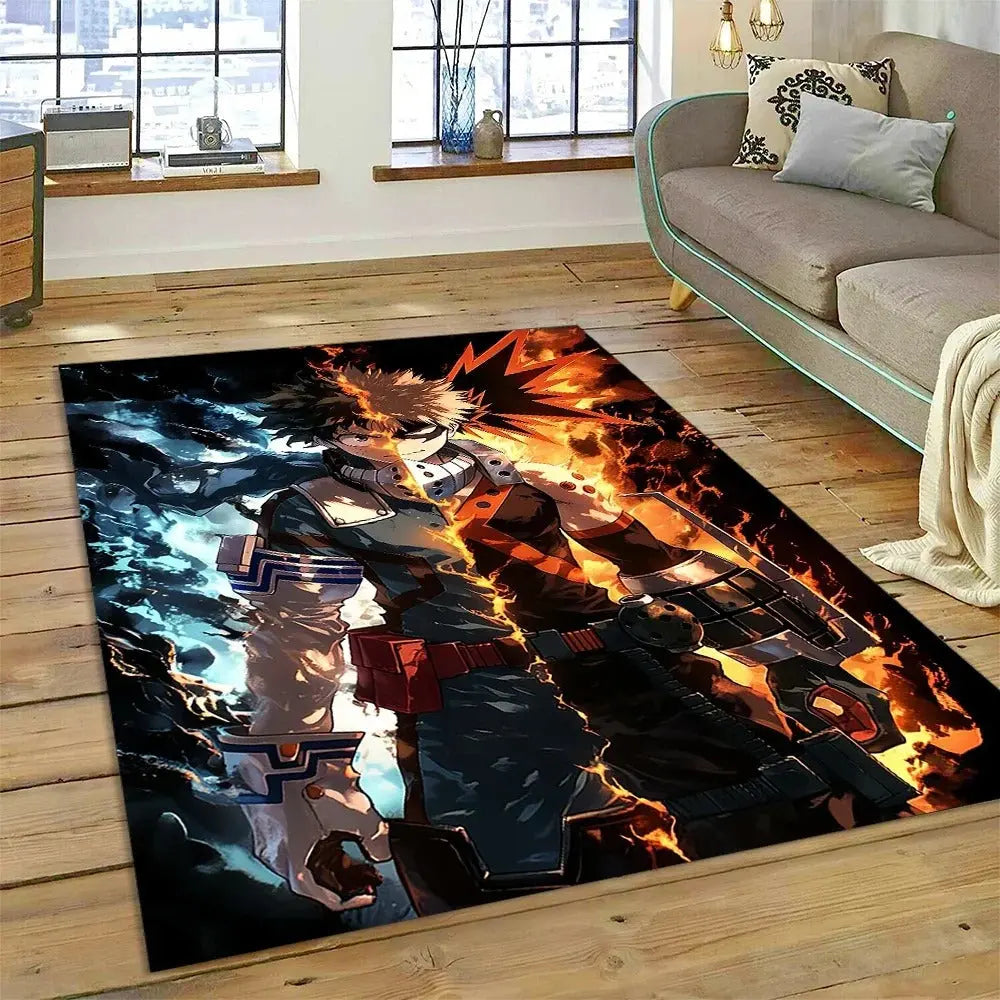 Detailed print of Deku and Bakugou on a soft MHA-themed bedroom carpet