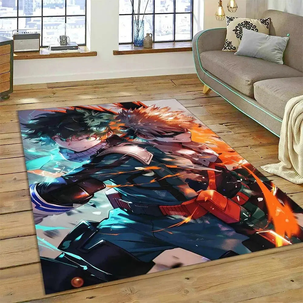 Anti-skid backing on a My Hero Academia anime rug to prevent slipping on floors