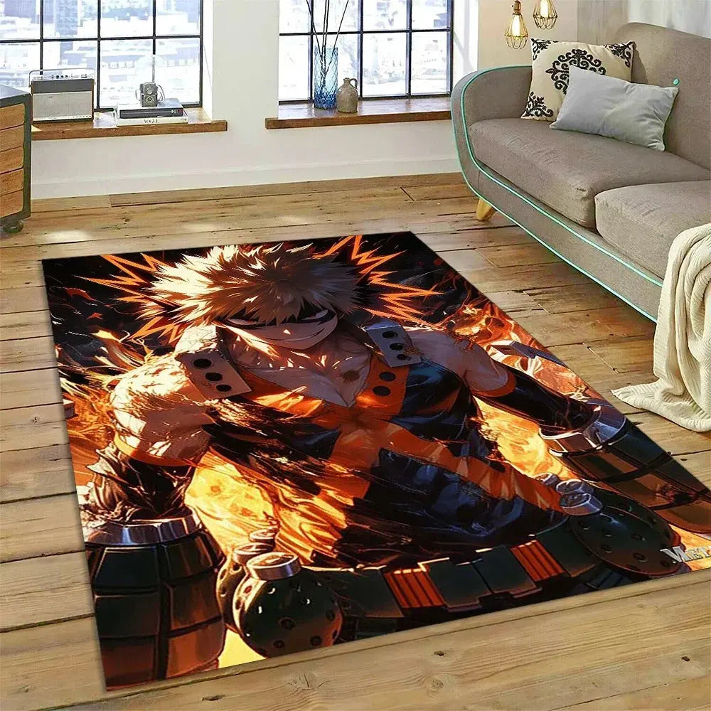 My Hero Academia cartoon rug as part of a fully decorated anime-themed bedroom