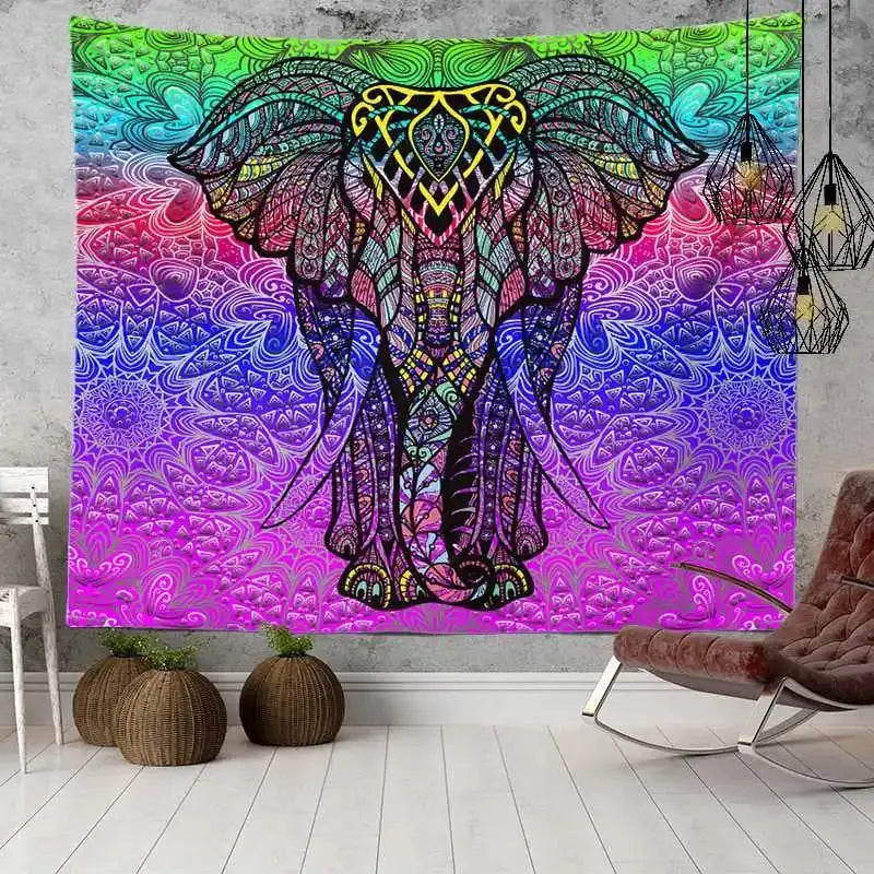 Mystical elephant mandala wall banner with lace design