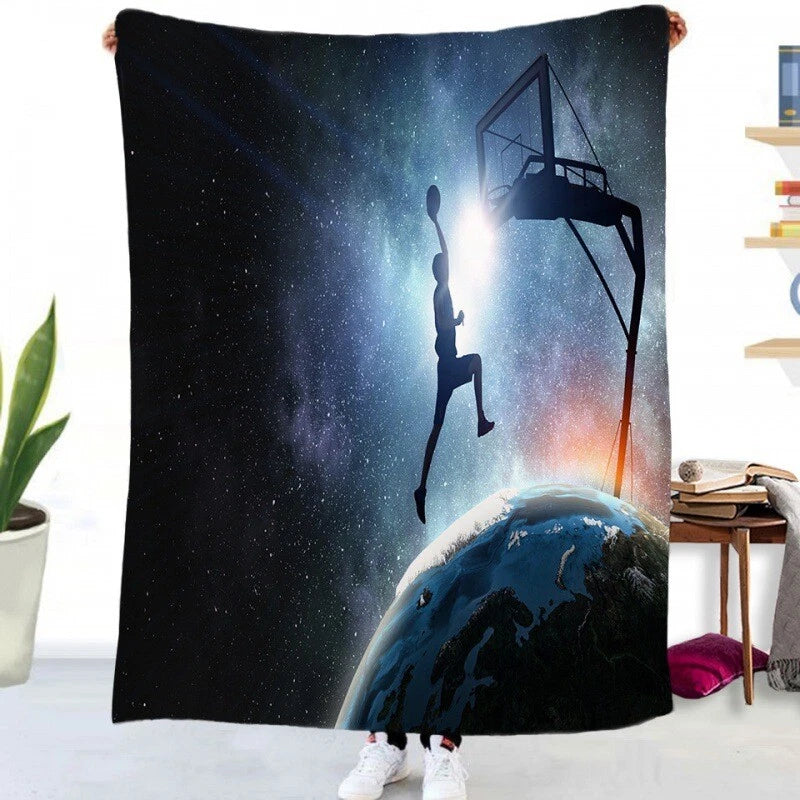 Plush flannel basketball blanket for home décor