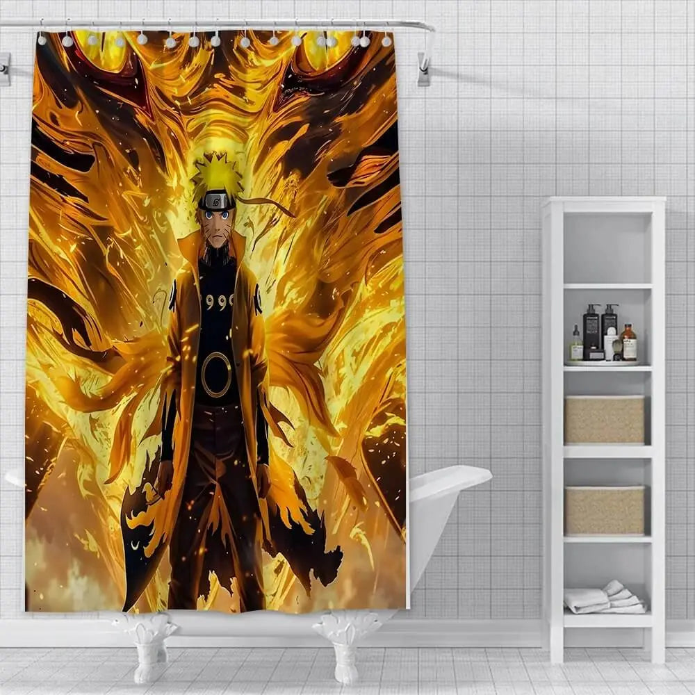 Naruto Shower Curtain – Waterproof anime shower curtain featuring Naruto Uzumaki and ninja-themed artwork, perfect for anime bathrooms
