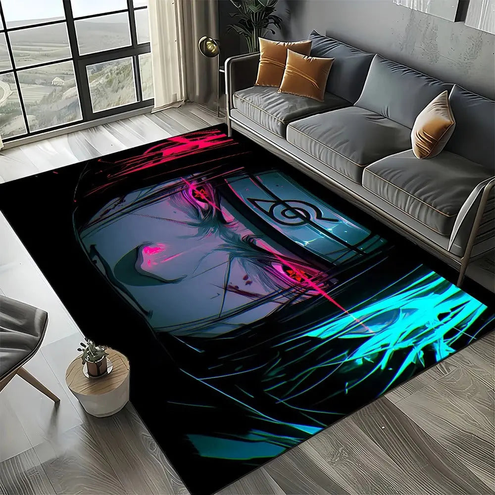 Rug featuring Itachi Akatsuki print placed in a modern room