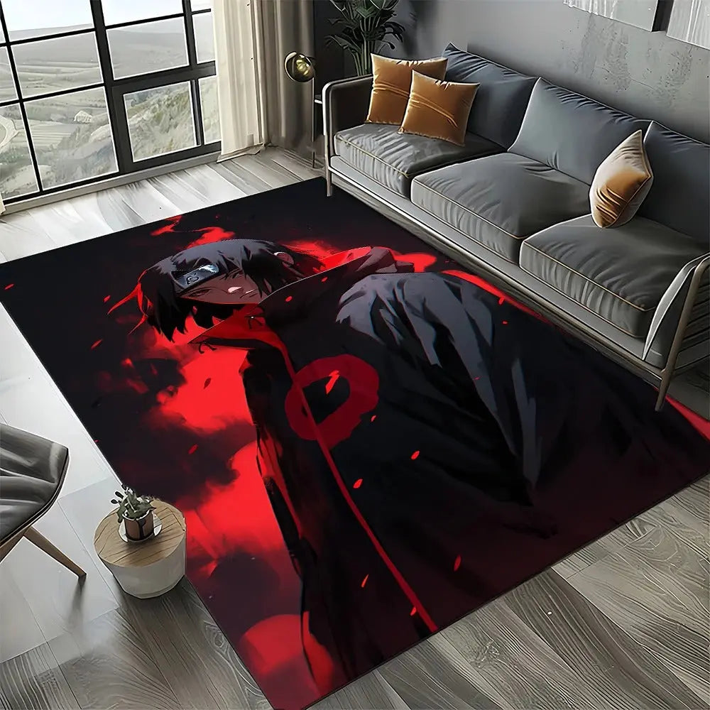 Japanese anime rug with Naruto design in a stylish minimalist room