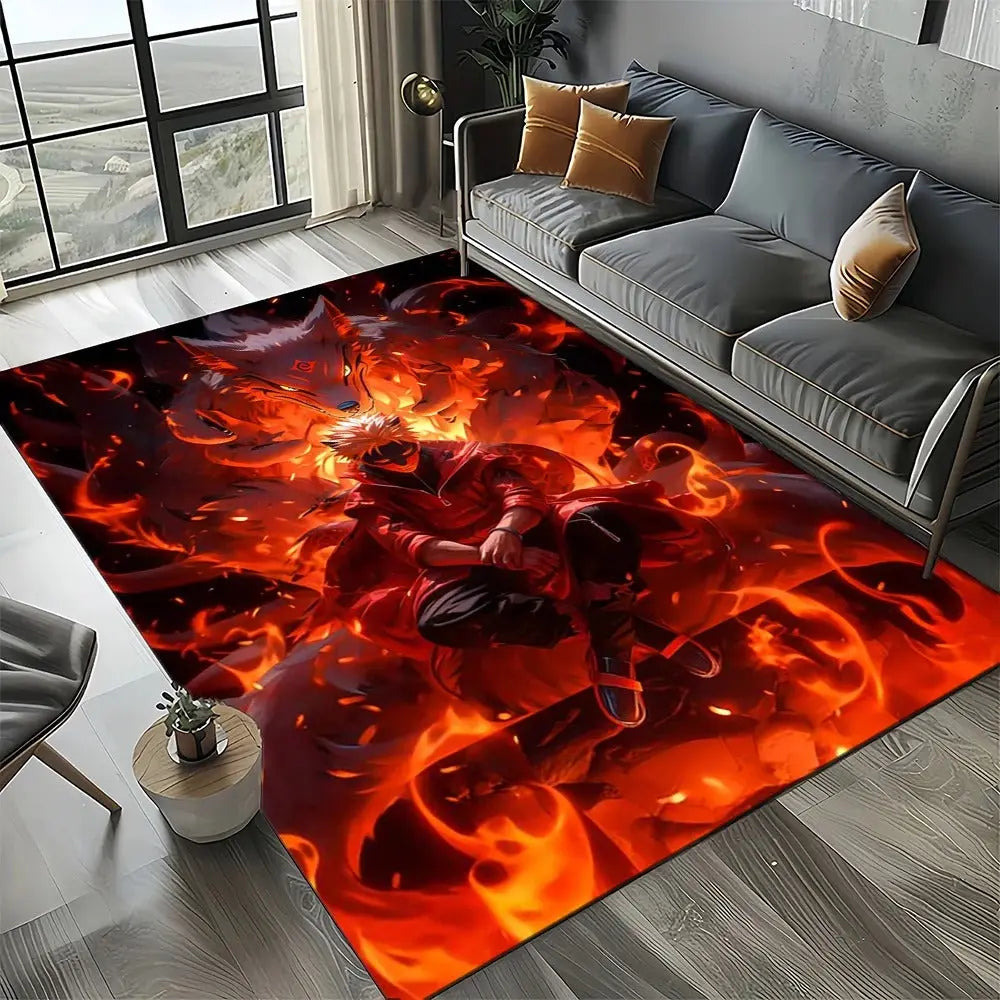 Naruto Rug featuring Hidden Leaf Village symbol placed in an entryway