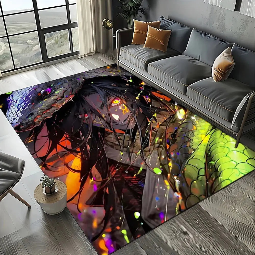 Naruto-themed ninja symbol carpet in a contemporary bedroom