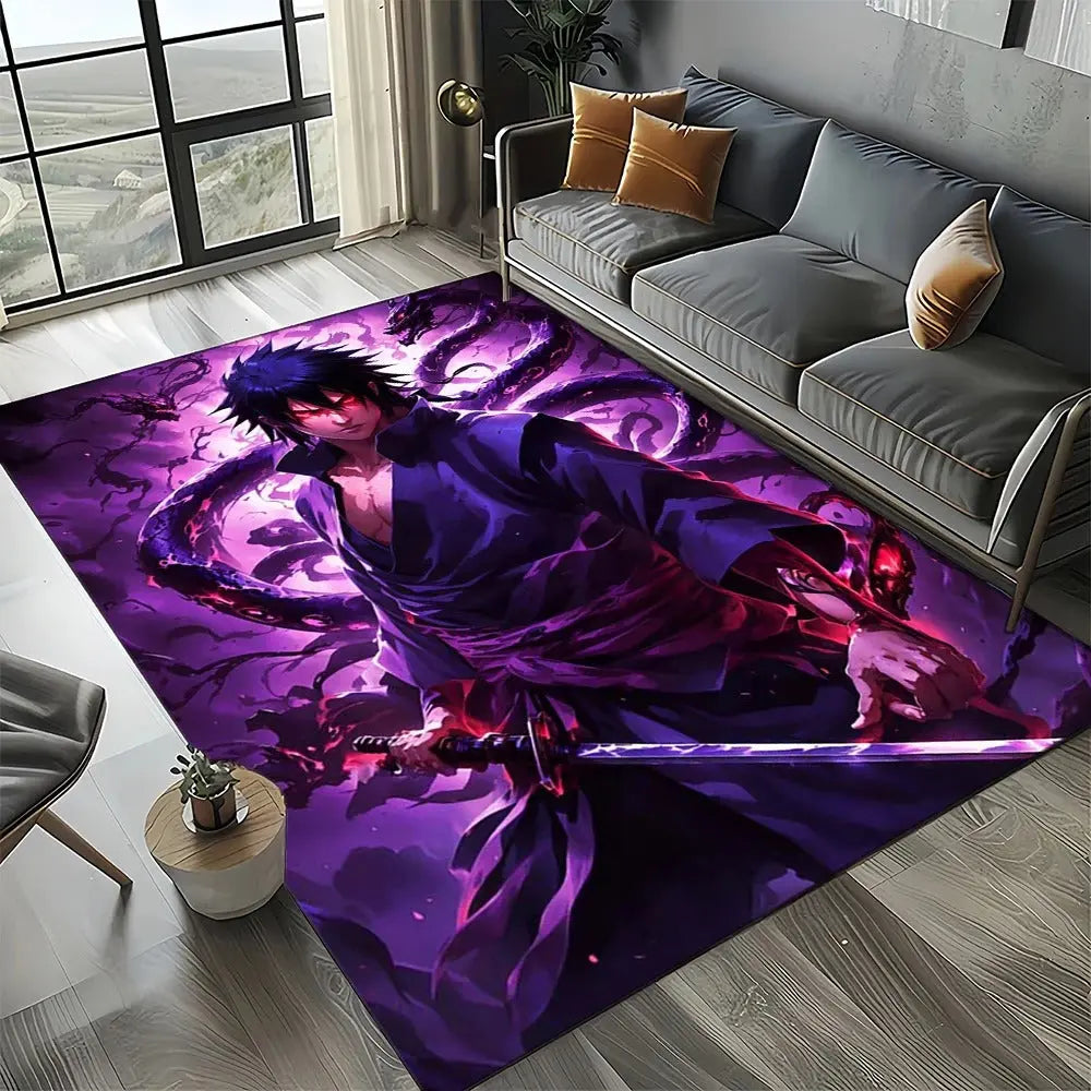 Entry rug with Sasuke Japanese Naruto design used in hallway setting