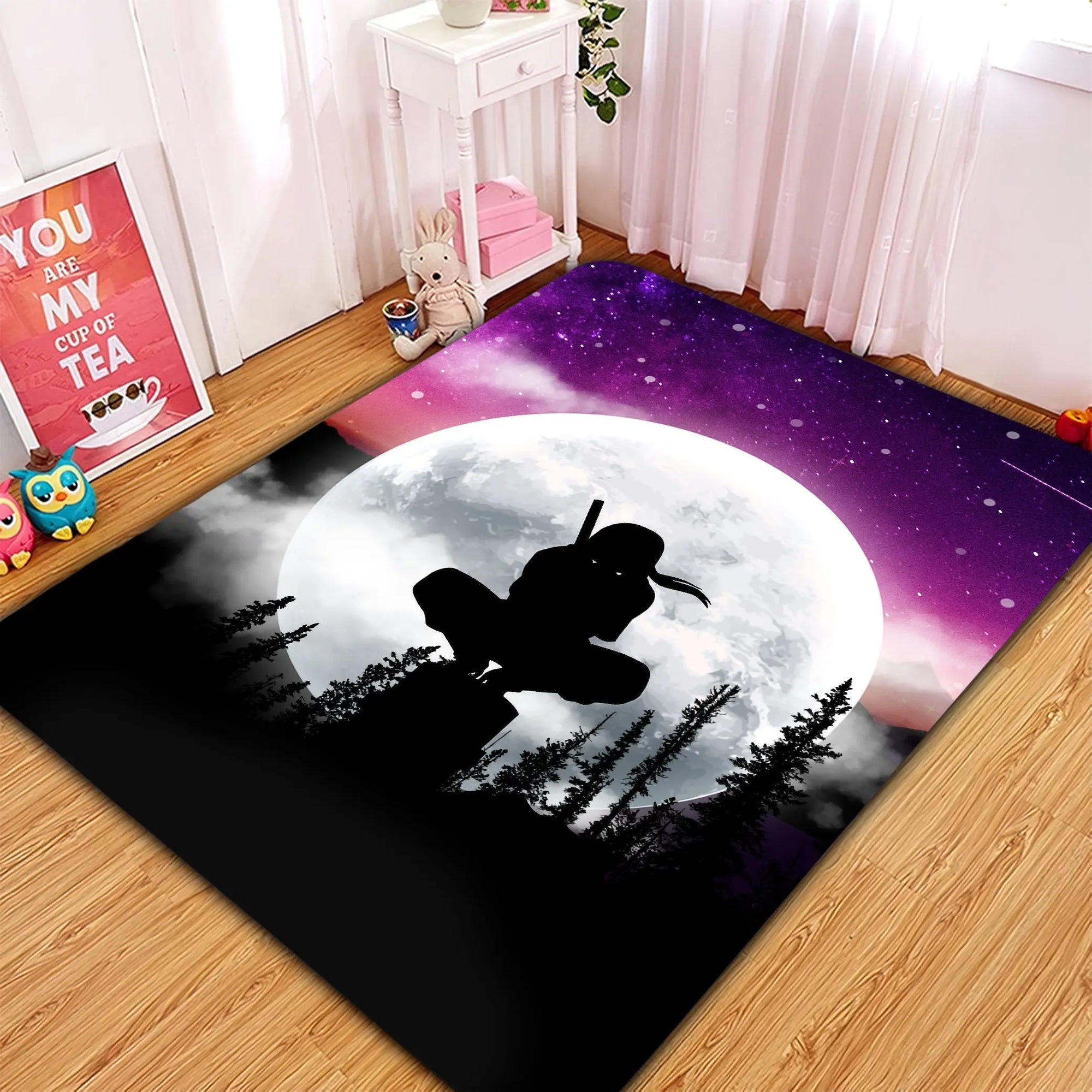 Itachi moon night galaxy anime rug, soft non-slip Naruto carpet for bedroom, living room, and home decor