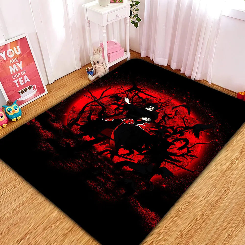 Itachi moon design anime area rug, soft non-slip Naruto carpet for bedroom, living room, and home decor