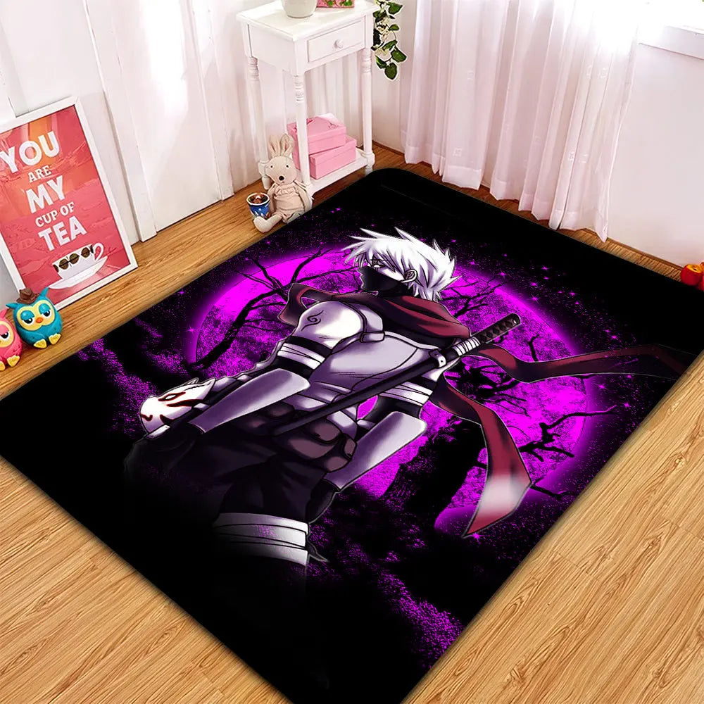 Kakashi Anbu moonlight anime area carpet rug, soft non-slip Naruto carpet for bedroom, living room, and home decor