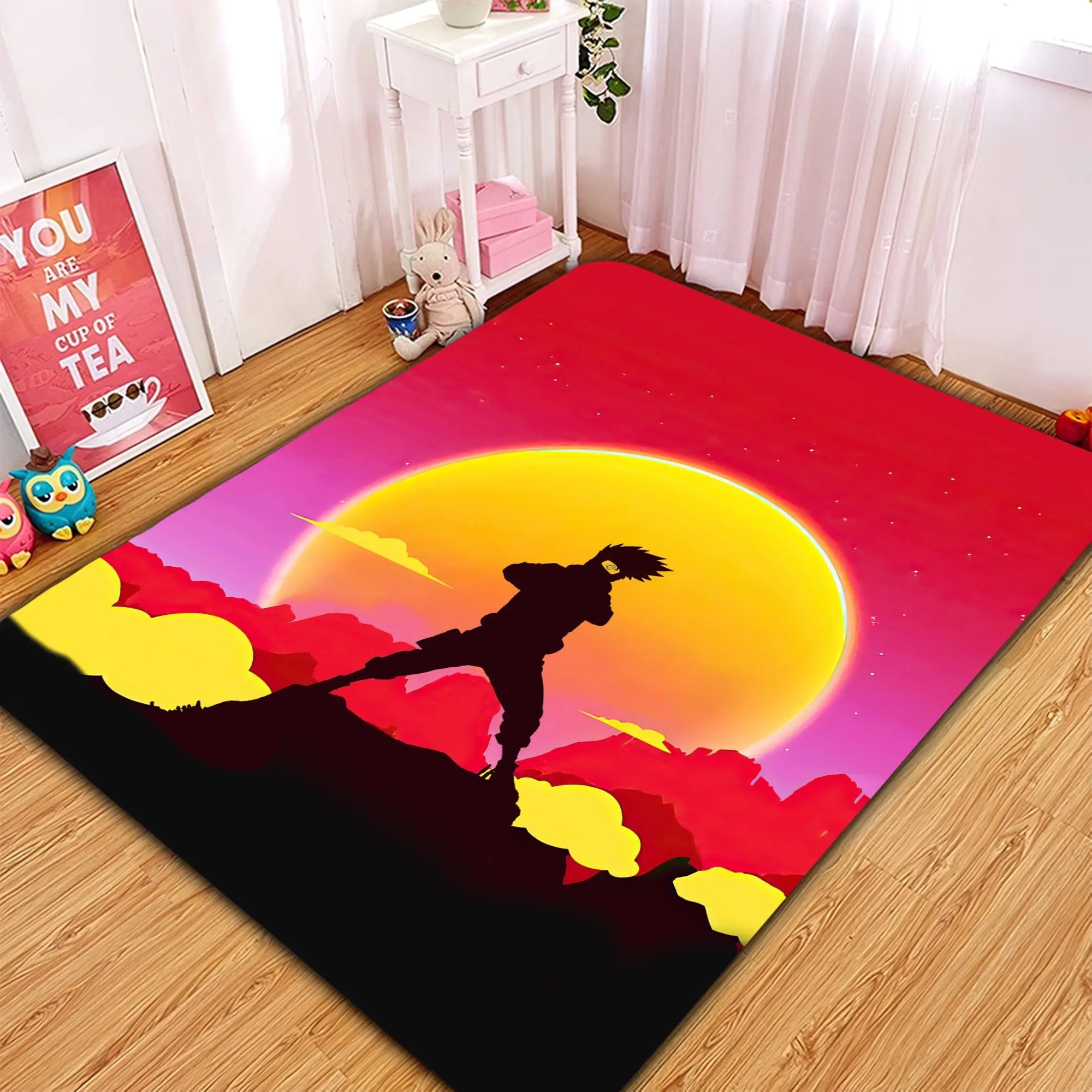 Kakashi sunset anime rug, soft non-slip Naruto carpet for bedroom, living room, and home decor