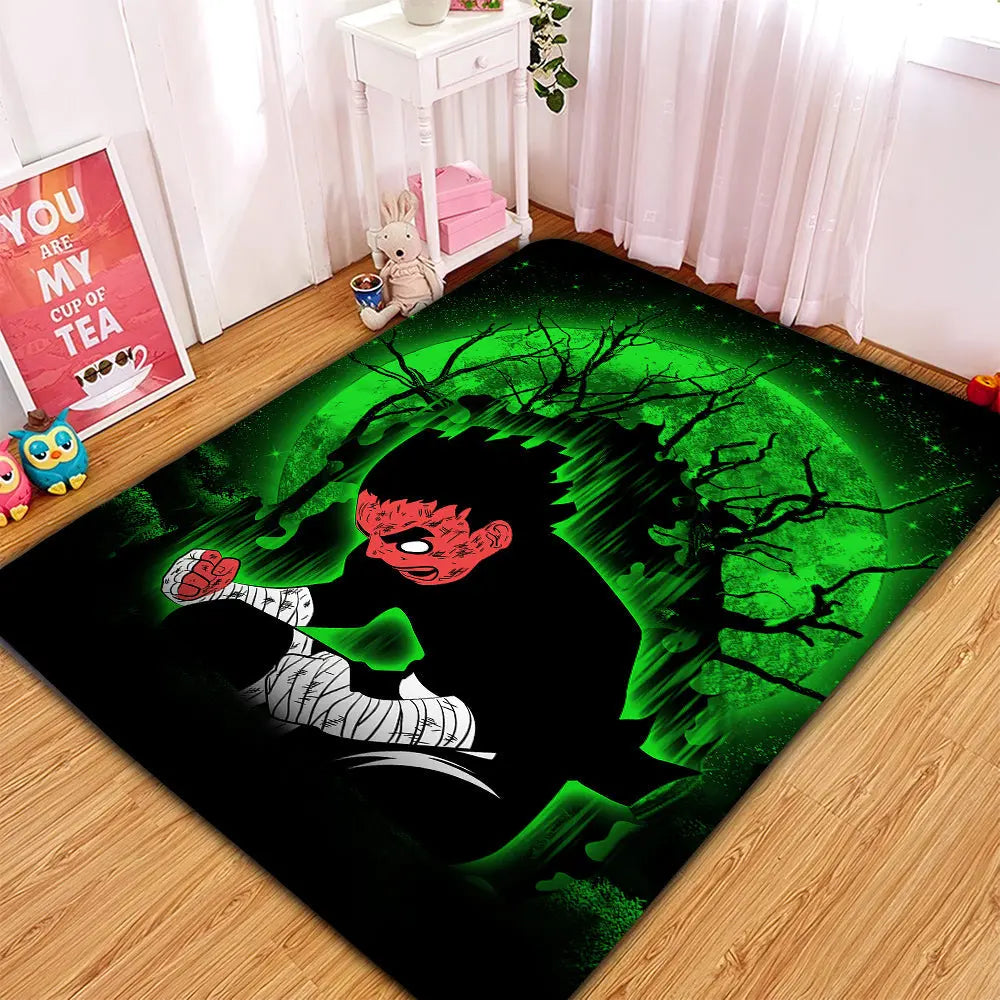 Rock Lee power up moonlight anime rug, soft non-slip Naruto carpet for bedroom, living room, and home decor