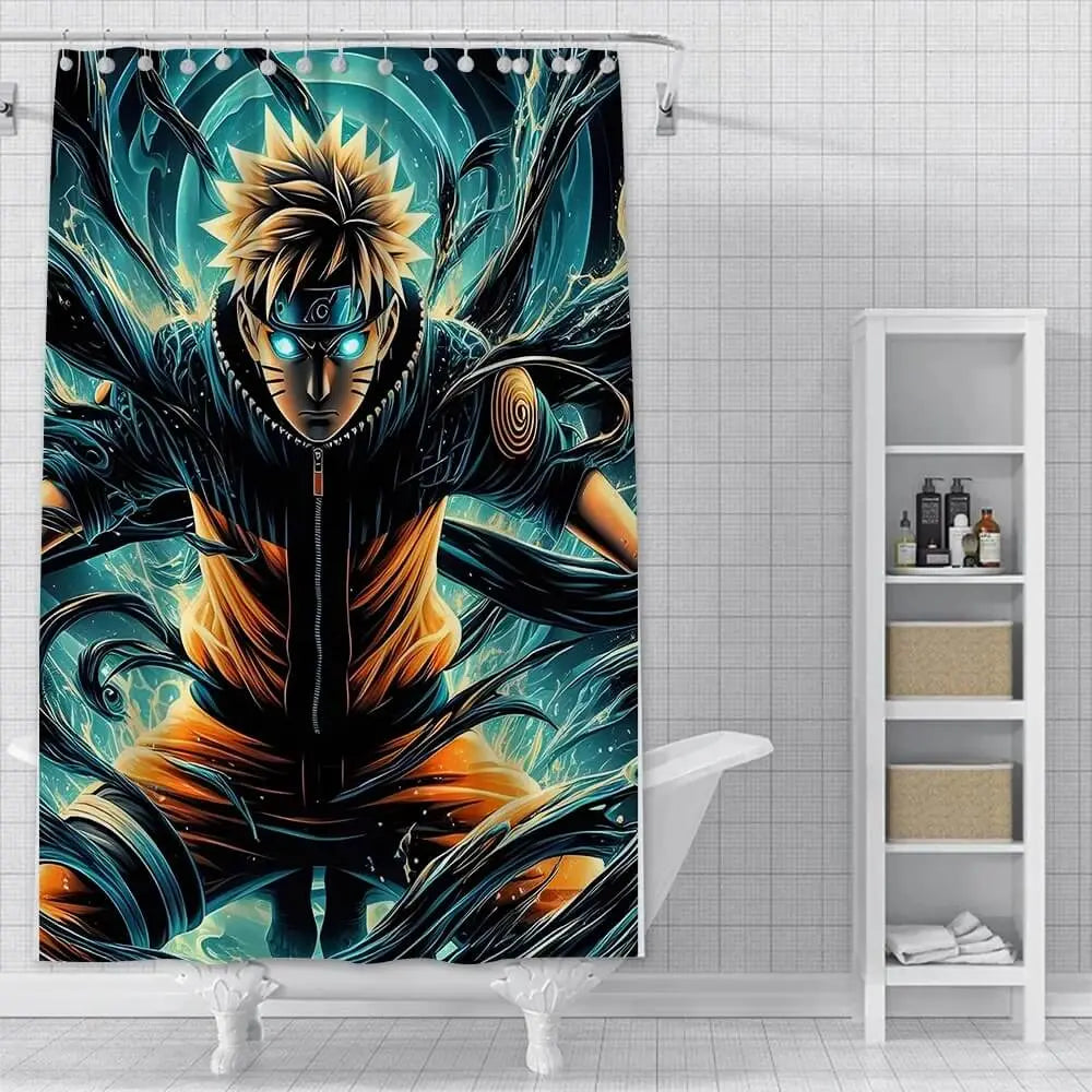 Naruto Shower Curtain – Waterproof anime shower curtain featuring Naruto Uzumaki and ninja-themed artwork, perfect for anime bathrooms
