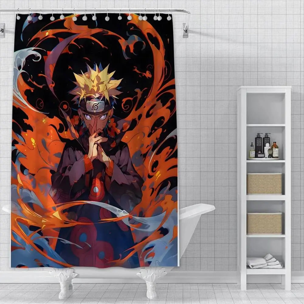 Naruto Shower Curtain – Waterproof anime shower curtain featuring Naruto Uzumaki and ninja-themed artwork, perfect for anime bathrooms