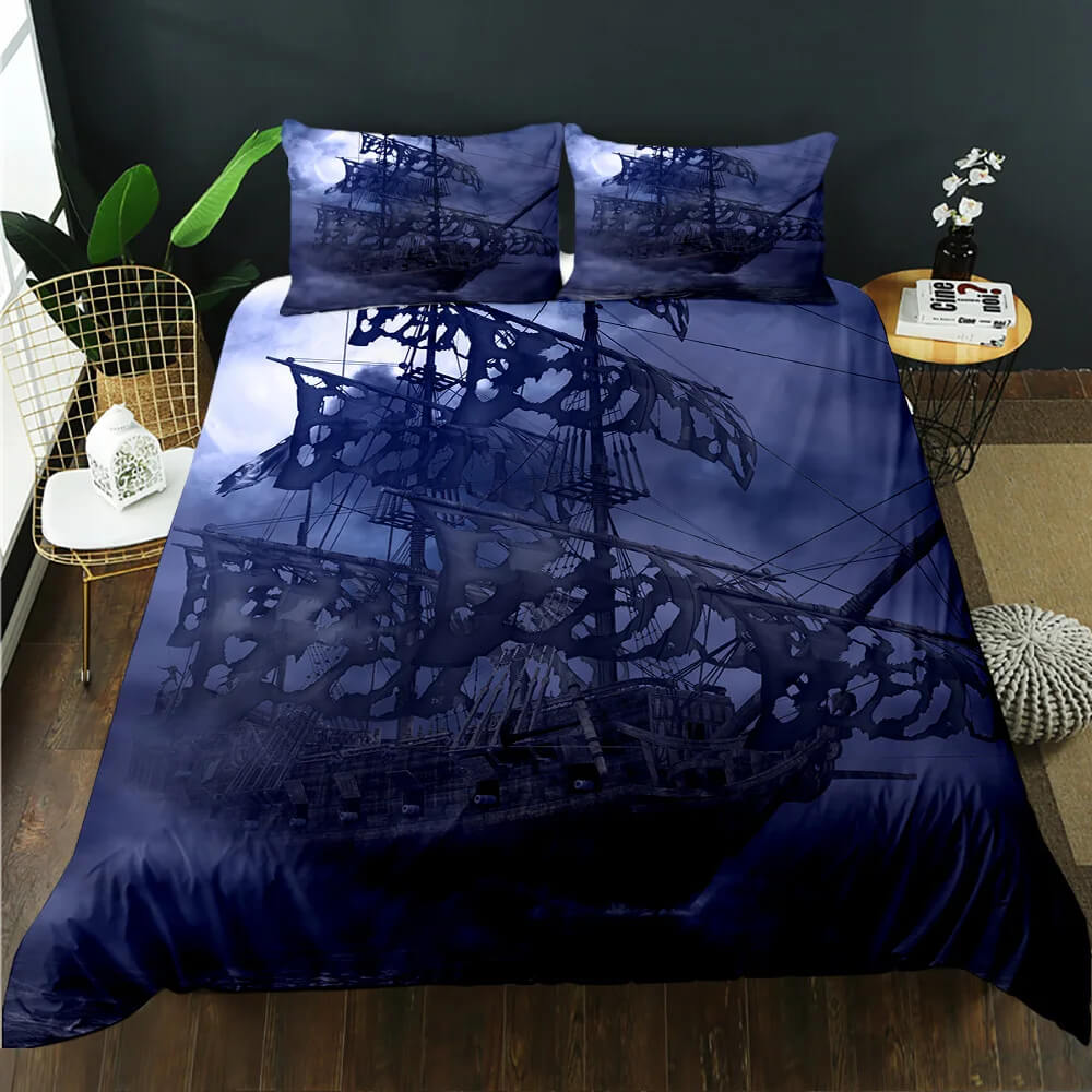 Navy blue nautical doona cover with ocean-inspired design