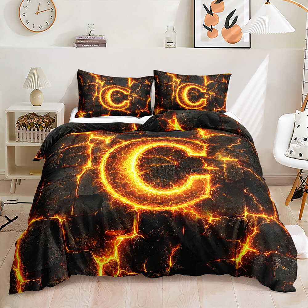 glowing orange geometric bedding for modern bedroom