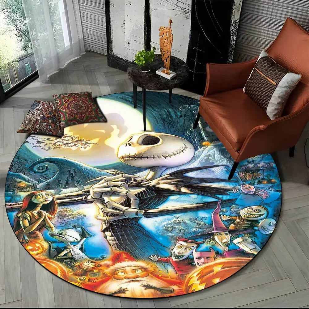Nightmare Santa Boy & Vampire Round Rug Zirconic