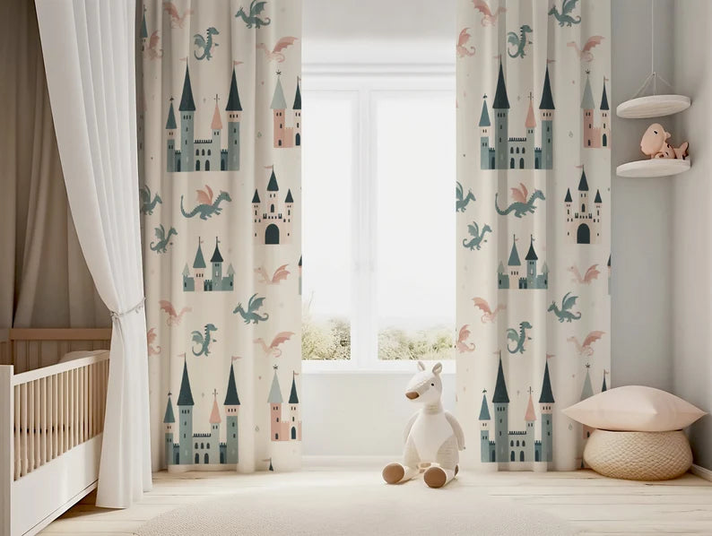 Nursery Sheer Fabric Curtains - Enchanted Castle & Dragon
Design, Whimsical Room Decor