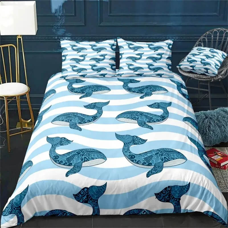 Blue whale duvet cover for kids and teens room decor