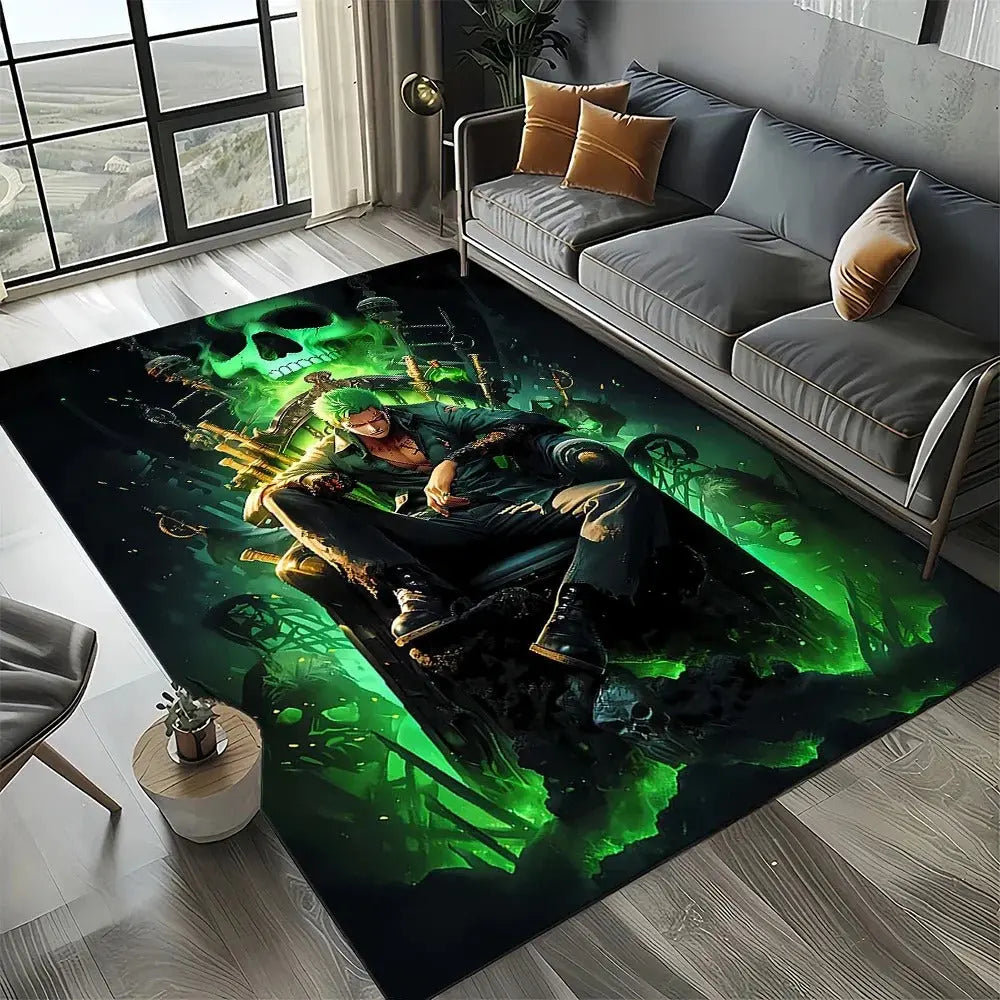 Foldable and washable One Piece rug laid near a modern platform bed