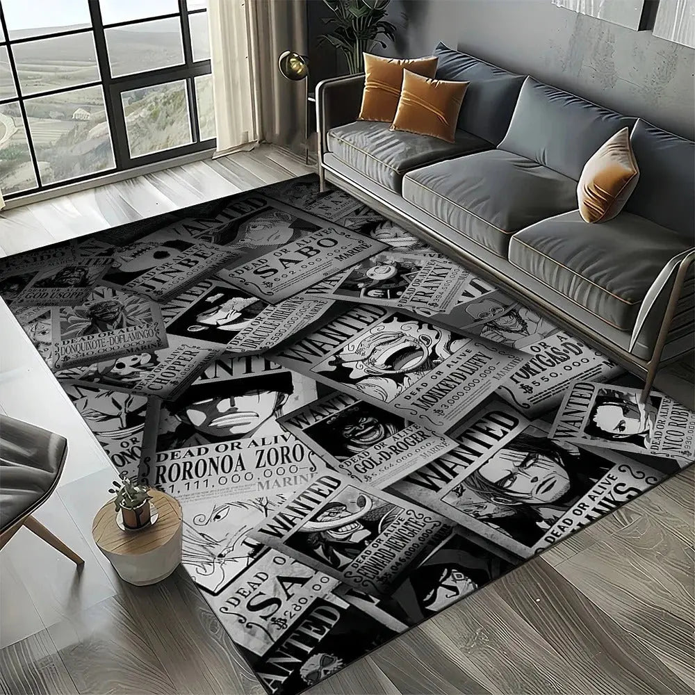 Rug featured in a One Piece-themed room makeover setup