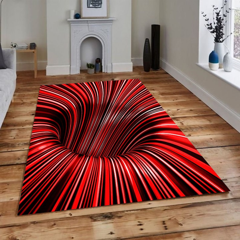 Optical Illusion Rug, Custom Rug, Optical Illusions, Illusion Rug Cotton, 3D Illusions Rug, Black Vortex Blue Illusion Rug, Floor Vortex Rug for bedroom