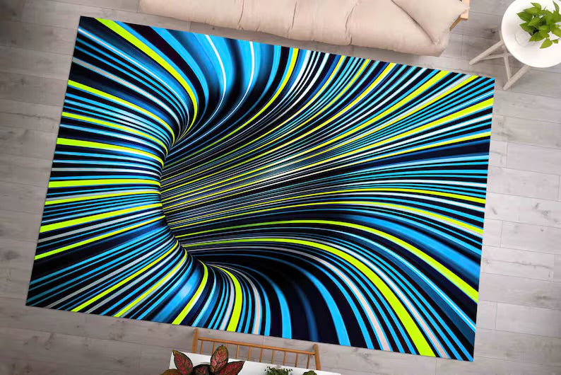 Optical Illusion Rug, Custom Rug, Optical Illusions, Illusion Rug Cotton, 3D Illusions Rug, Green Vortex Black Illusion Rug, Floor Vortex Rug