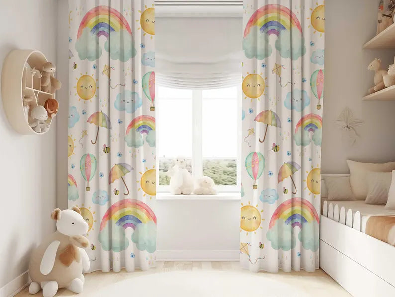 Pastel Rainbow Baby Girl Room Curtain Nursery Curtains Window Curtains