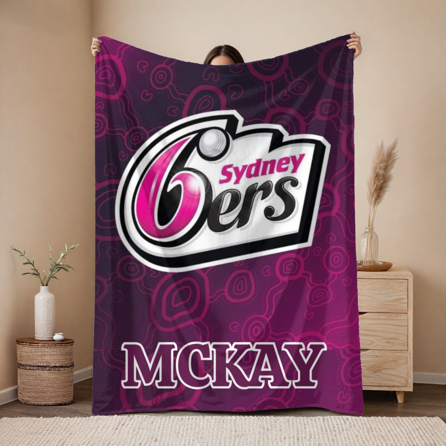 Personalised Big Bash League throw blanket with custom name and team logo