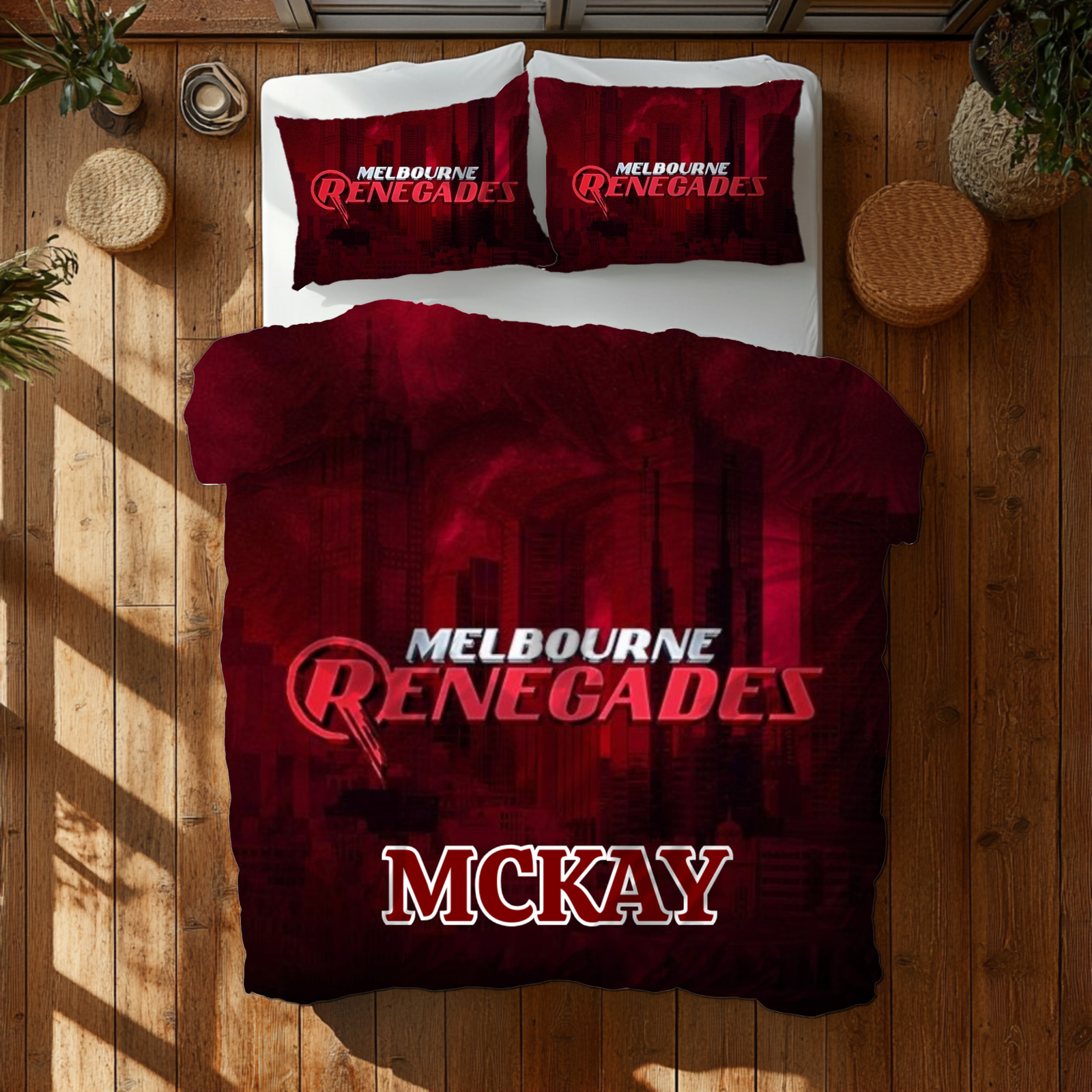 Personalised Melbourne Renegades doona cover – red BBL bedding with custom name and number for cricket lovers