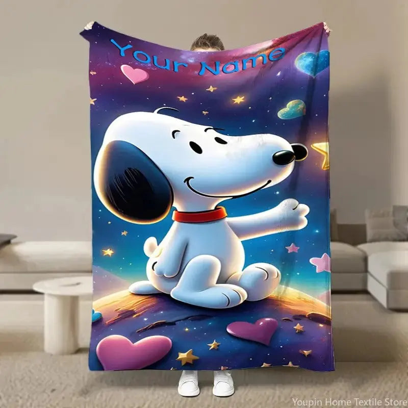 Soft Fleece Blanket for Kids with Custom Name and Snoopy Design